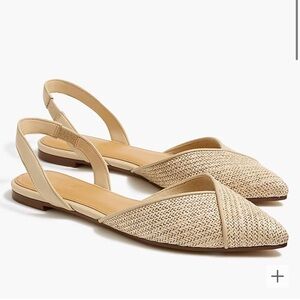 J. Crew Beige Woven Pointed-Toe Slingback Flats